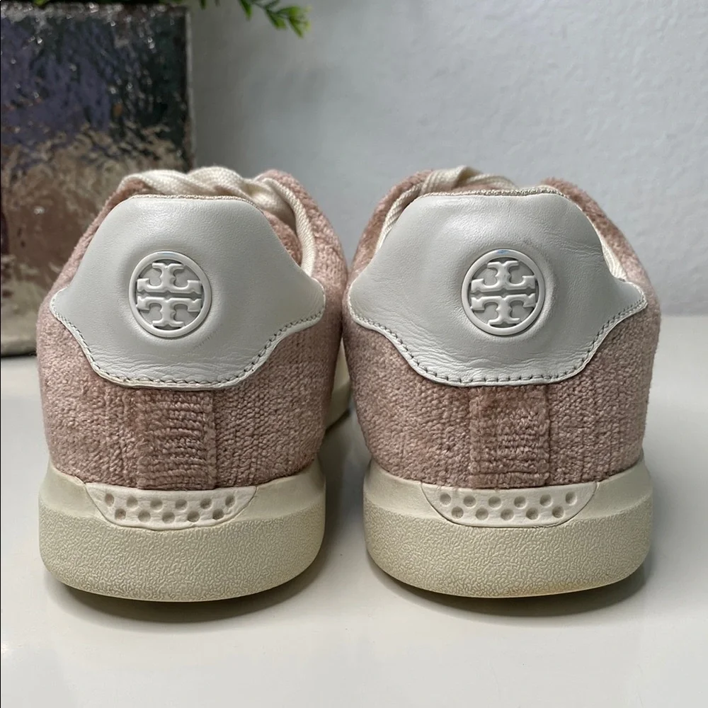 Tory Burch Howell Court Sneakers‎ Textured Velvet Mauve/Ivory Calf Leather Sz 7